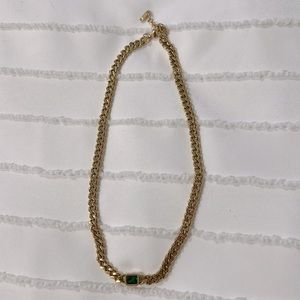 Gold Cuban Chain Necklace with Emerald Center Stone